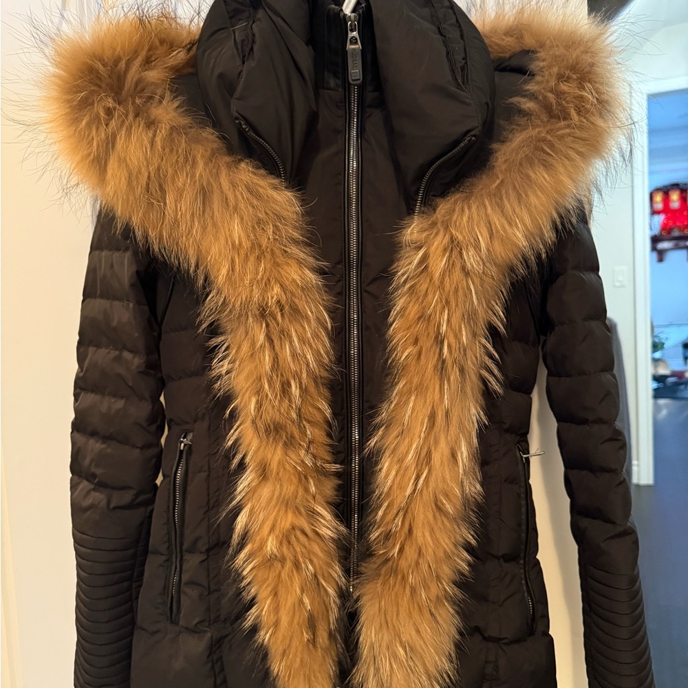 RUDSAK Black Puffer Jacket with Tan Faux Fur